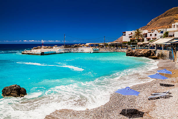 small beach in front of the bay in the centre of Chora Sfakion, Crete, Greece